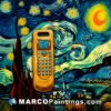 A gold cell phone on the starry night