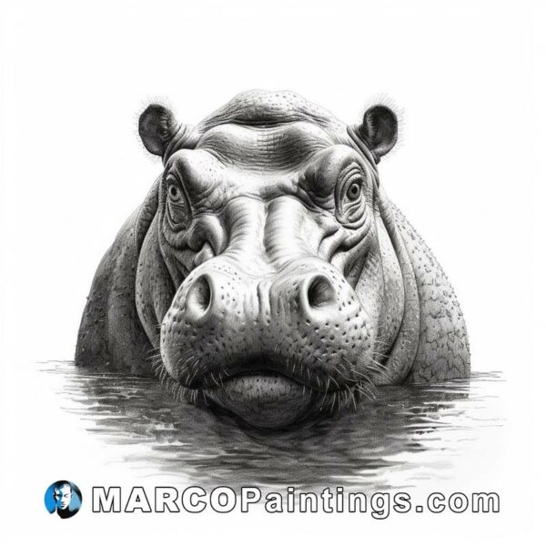 A head of a hippo in pencil drawing