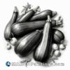 A illustration of eggplant in black and white print