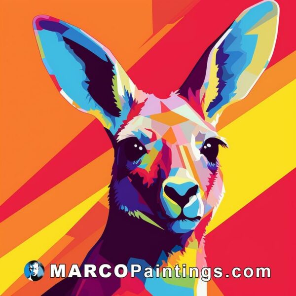 A kangaroo sitting on a colorful background