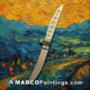 A knife with the image of a painting depicting stars in a field
