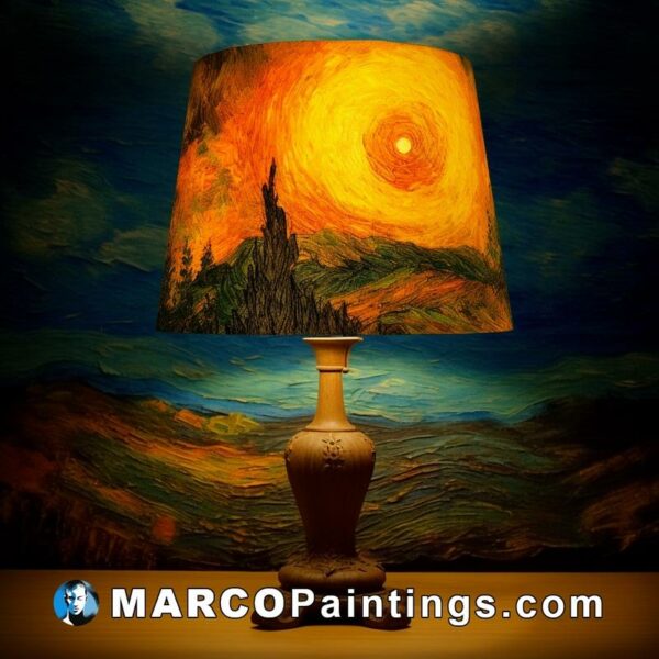 A lamp shade with a painting