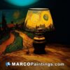 A lamp with a van gogh painting around it