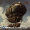 A large hot air ballon that is flying above the clouds