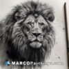 A lion is drawn with ink