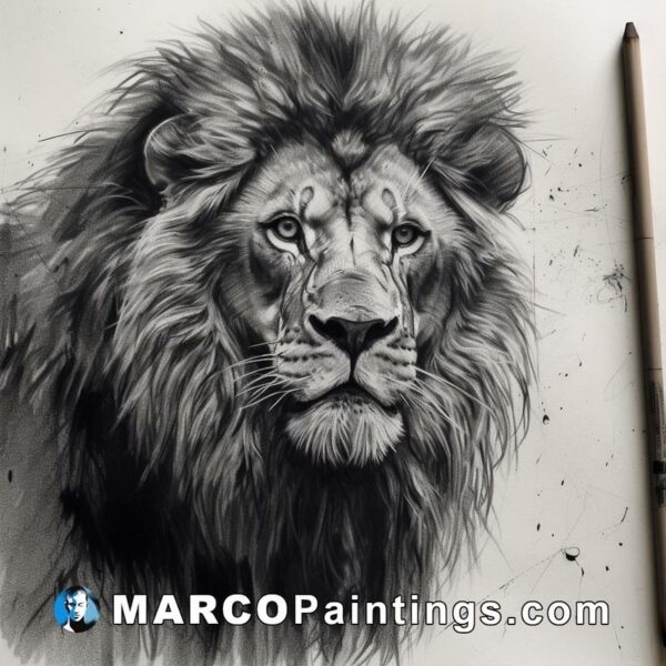 A lion is drawn with ink