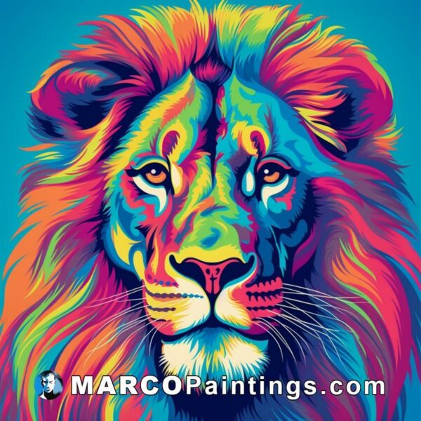 A lion with colorful head on blue background