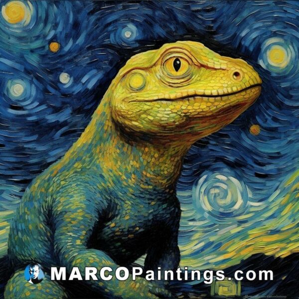 A lizard painted on the starry night