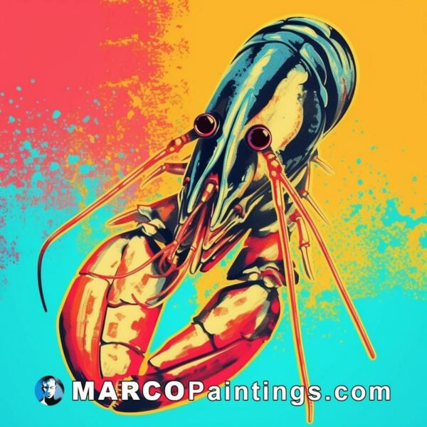 A lobster is shown on colored backgrounds