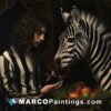 A man eating fruits next to a zebra