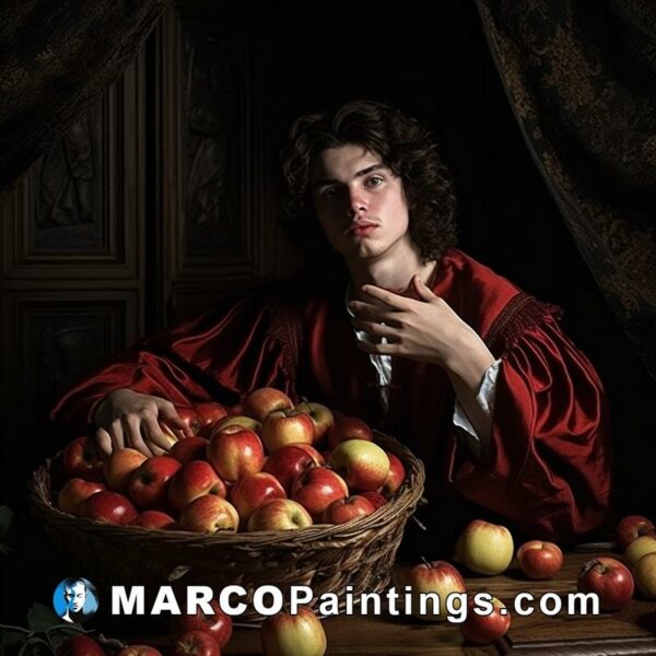 A man holding a basket of apples