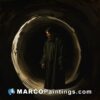 A man in black standing in a wraith tunnel