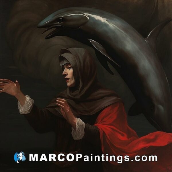 A man in long robes is hugging a dolphin