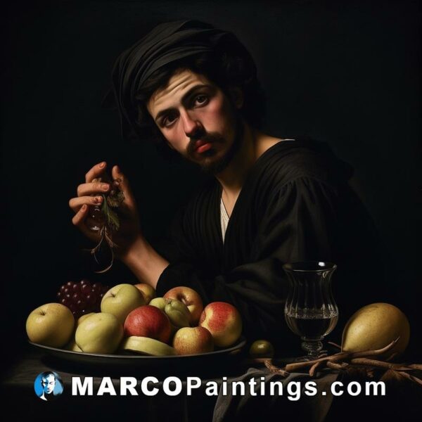 A man is holding a glass and apples