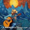 A man playing guitar on the canvas painting
