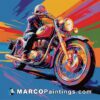 A man who is painted on a colorful motorcycle