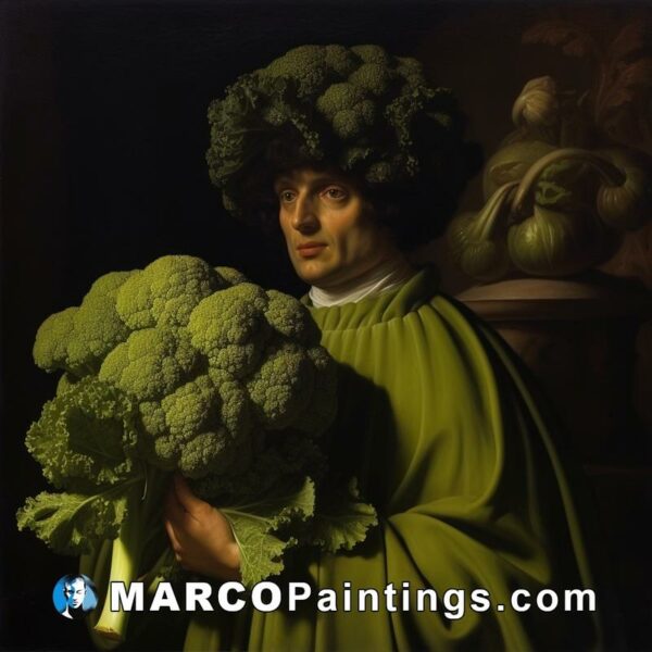 A man with black hair holding broccoli