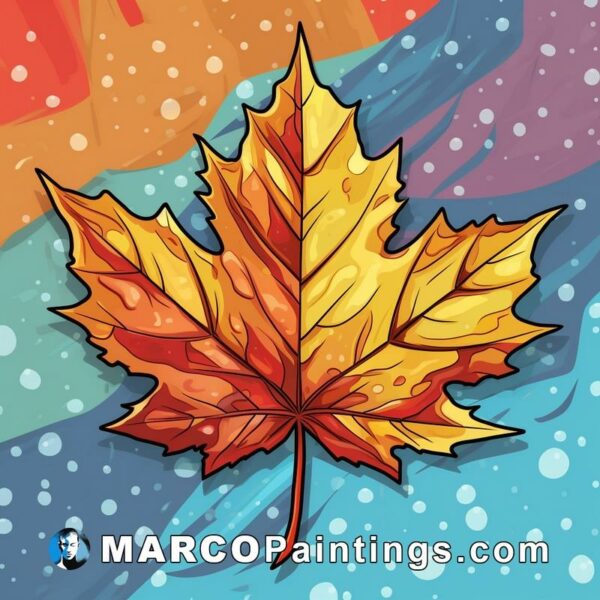 A maple leaf with different colors on a colorful background