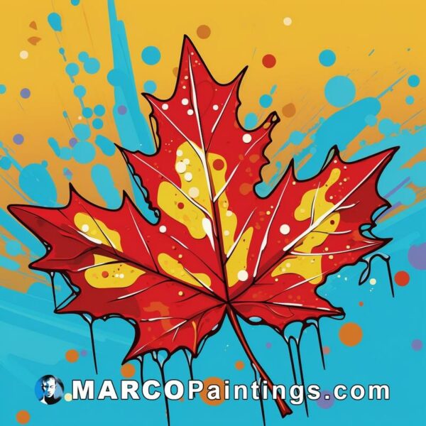 A maple leaf with splatters on it
