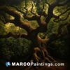 A oil on canvas painting of an old oak tree in the forest