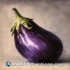 A oil painting where one of the eggplants is purple