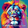 A paint by numbers art painting with a colorful lion