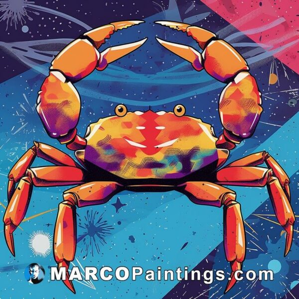 A painted crab in a colorful background