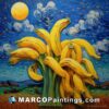 A painted painting of a bunch of bananas on the ground
