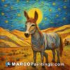 A painted portrait of a donkey standing in front of the moon