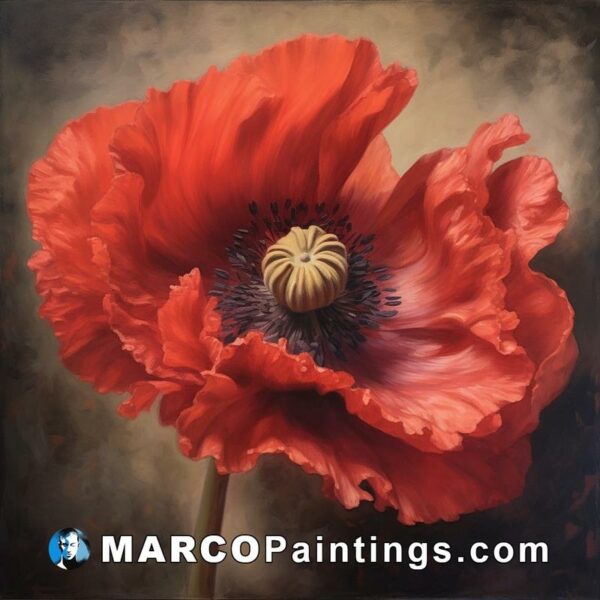 A painted red poppy against a brown background
