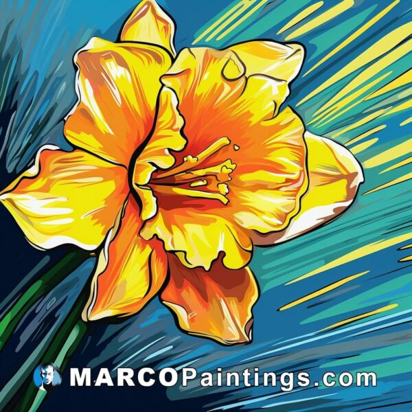 A painted yellow flower with blue background