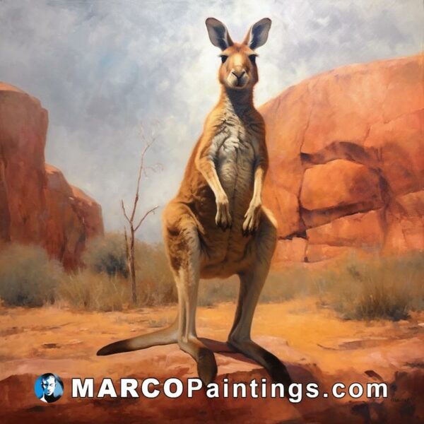 A painter has created a portrait of a kangaroo looking outward