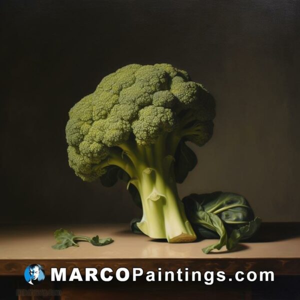 A painter holding broccoli in a picture