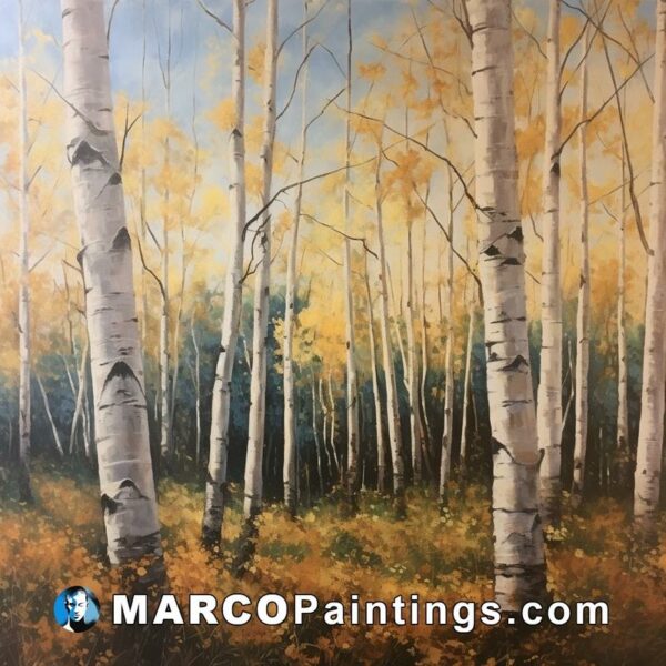 A painting called aspen trees in yellow colors