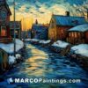A painting depicts the small town en route to a large snow