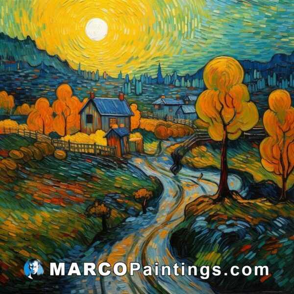 A painting featuring gogh in the countryside