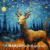 A painting is created of male deer in the night