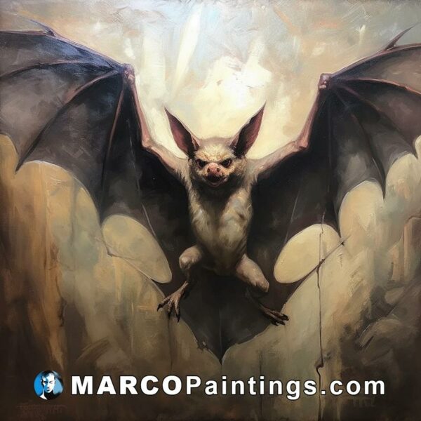 A painting of a bat flying through the air