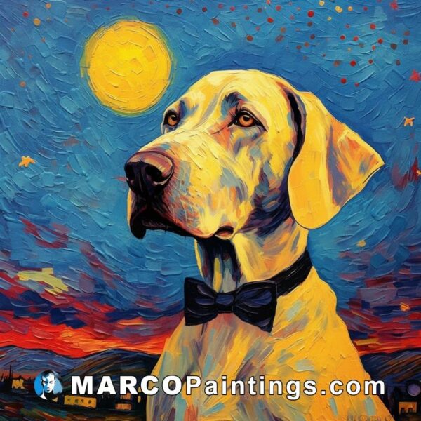 A painting of a beautiful dog in the sky at night