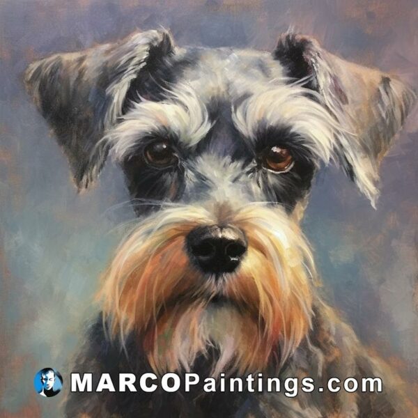 A painting of a black and brown schnauzer