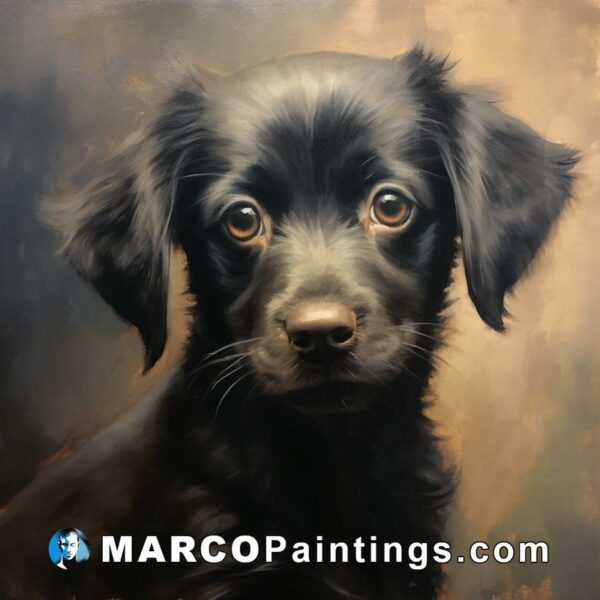 A painting of a black dog that is painted on tan