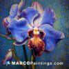 A painting of a blue orchid in a blue background
