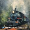 A painting of a blue train