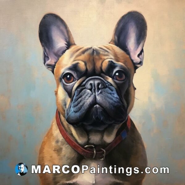 A painting of a brown french bulldog