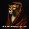 A painting of a cheetah in a red robe