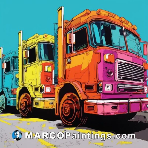 A painting of a colored truck