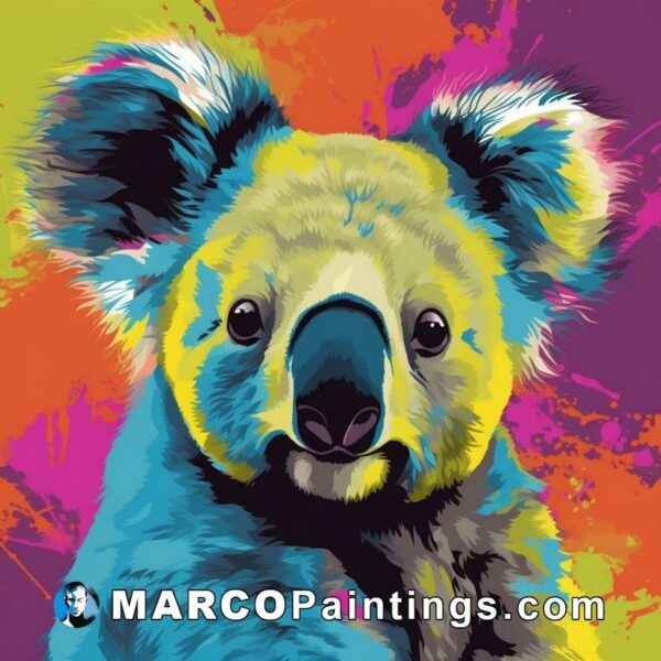 A painting of a colorful koala on a colorful background