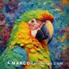 A painting of a colorful macaw in colorful colors