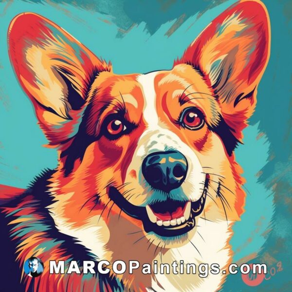 A painting of a corgi dog is shown here