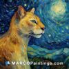 A painting of a cougar near stars with a starry sky